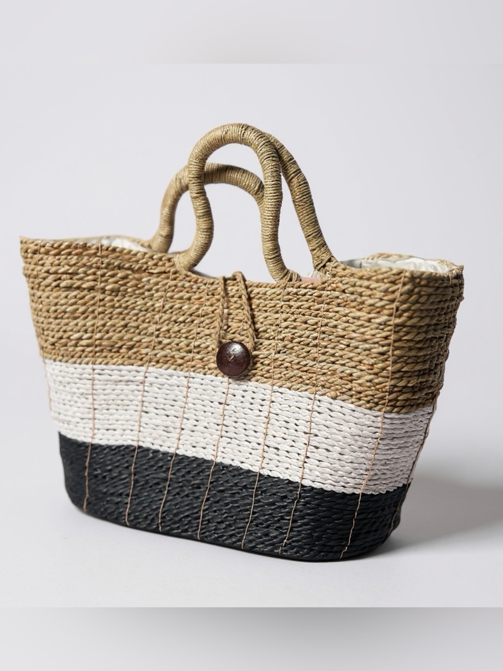 Woven Large Seagrass Tote Bag in Natural, White & Black
